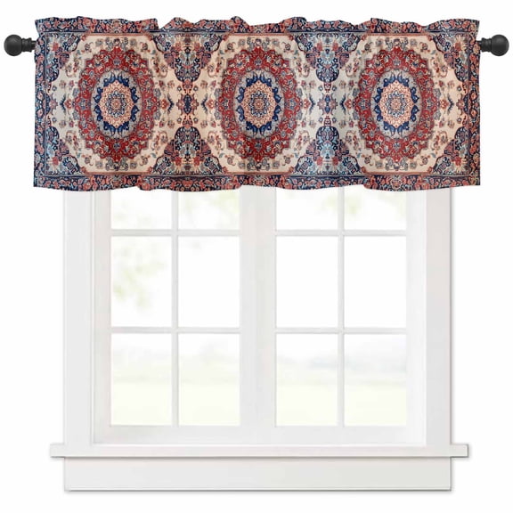 Oriental Red Blue Valances for Windows Farmhouse Kitchen Curtains Valances Rod Pocket Valance Curtains for Kitchen Windows Rustic Tribal Patterns Ethnic Bohemian Window Valances for Bathroom 42"x12"
