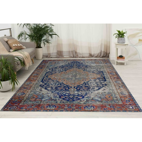 Oriental Rug, Nursery Rug, Turkish Rug, Chenille Printed Stye Rug, Machine Washable Rugs, Modern Rug, Medallion Rugs, Modern Rug Cute Rug, Bath Rugs, 5.9'x9.2' - 180x280 cm