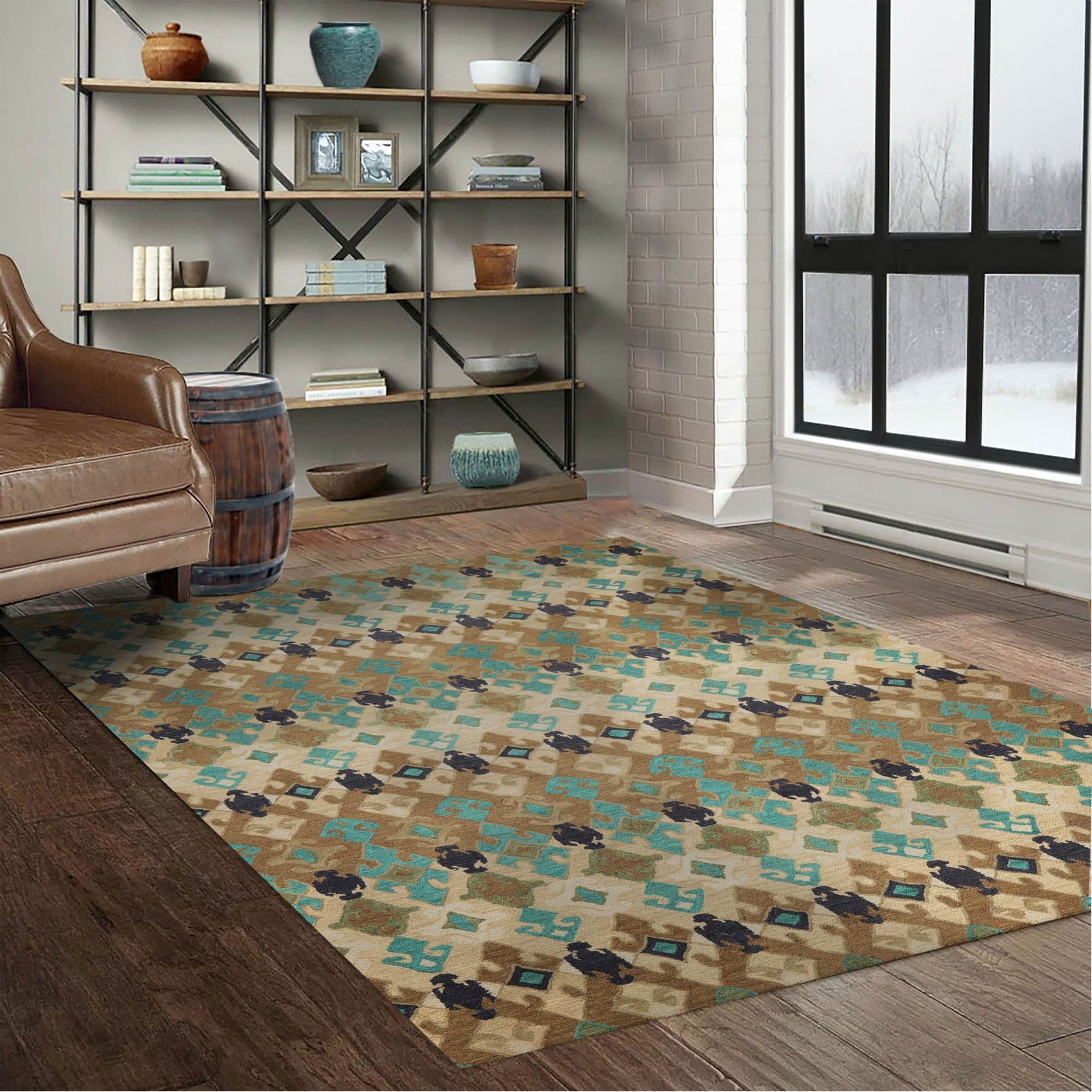 Beige and Brown Wool Tufted Oriental 10' x 14' Area Rug