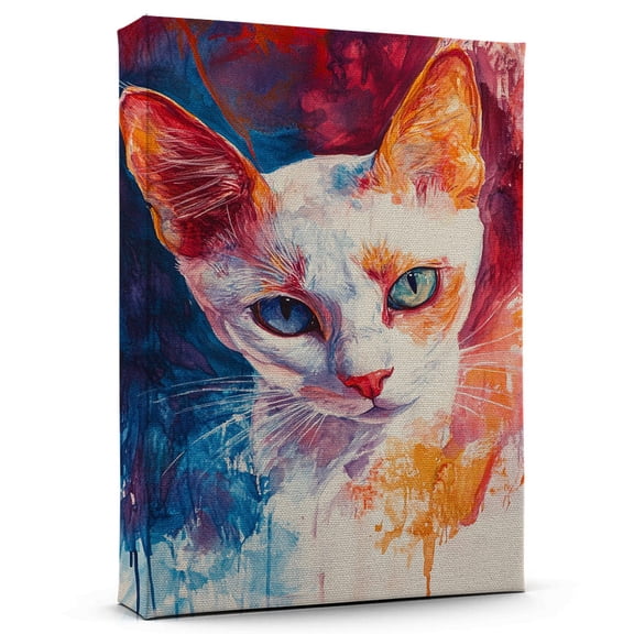 Oriental Shorthair Cat White Red Canvas Wall Art Animal Decor, Oriental Shorthair Cat White Red Canvas Prints Wild Animal Artwork for Living Room Bedroom Office 190HD769