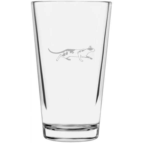 Oriental Shorthair Running Cat Themed Etched 16oz Libbey Pint Glass