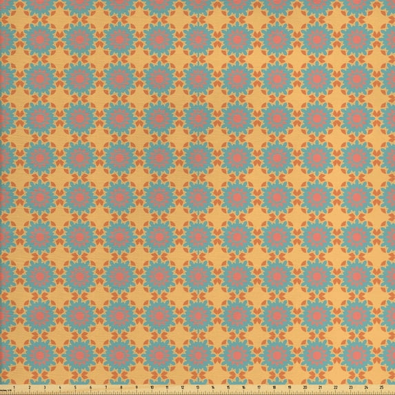 Ambesonne Oriental Fabric by the Yard Upholstery, Repeated Floral Ornaments, 3 Yards, Pale Orange Blue Grey