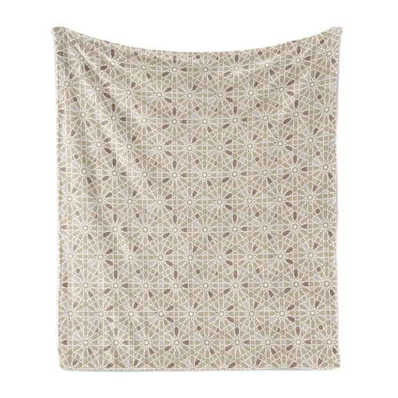 Oriental Soft Flannel Fleece Throw Blanket, Classical Oriental Motif Repetition in Neutral Colors, Cozy Plush for Indoor and Outdoor Use, 70" x 90", Pale Sepia Pale Tan, by Ambesonne