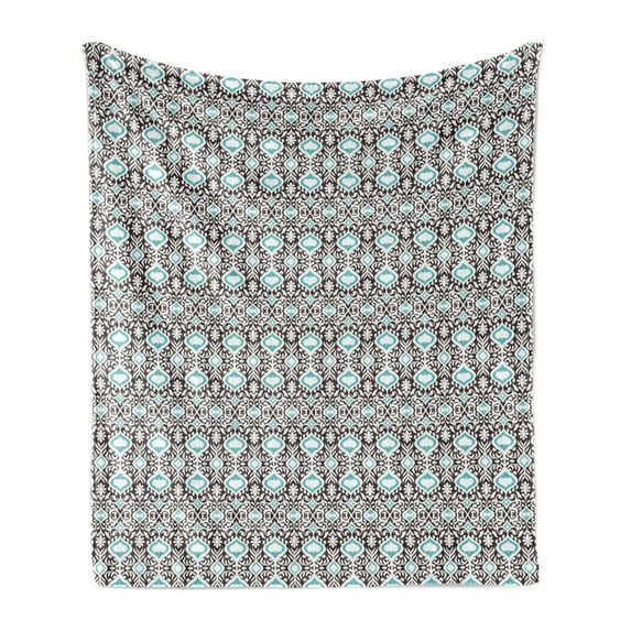Oriental Soft Flannel Fleece Throw Blanket, Flourishing Motifs Eastern Inspired Curves and Strokes, Cozy Plush for Indoor and Outdoor Use, 70" x 90", Pale Teal Dark Taupe, by Ambesonne
