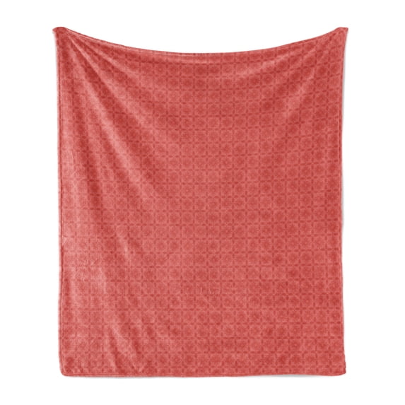 Oriental Soft Flannel Fleece Throw Blanket, Geometric Floral Ornamental Monochrome Motif Illustration, Cozy Plush for Indoor and Outdoor Use, 50" x 70", Burnt Sienna and Coral, by Ambesonne