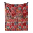 thumbnail image 1 of Oriental Soft Flannel Fleece Throw Blanket, Grunge Warm Toned Pattern with Ornaments, Cozy Plush for Indoor and Outdoor Use, 50" x 70", Dark Coral Multicolor, by Ambesonne, 1 of 6