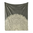 thumbnail image 1 of Oriental Soft Flannel Fleece Throw Blanket, Half Mandala with Rich Floral Curls Traditional Vintage Motif, Cozy Plush for Indoor and Outdoor Use, 70" x 90", Beige and Dark Taupe, by Ambesonne, 1 of 6