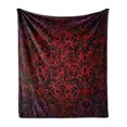 thumbnail image 1 of Oriental Soft Flannel Fleece Throw Blanket, Mandala Inspired Curly Flowers and Leaves Details Frame Illustration, Cozy Plush for Indoor and Outdoor Use, 60" x 80", Vermilion and Black, by Ambesonne, 1 of 6