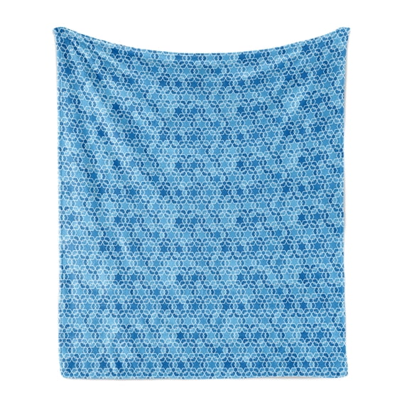 Oriental Soft Flannel Fleece Throw Blanket, Monochrome Design Pattern of Symbolic Easter Star in Blue Tones, Cozy Plush for Indoor and Outdoor Use, 60" x 80", Deep Sky Blue Sea Blue, by Ambesonne