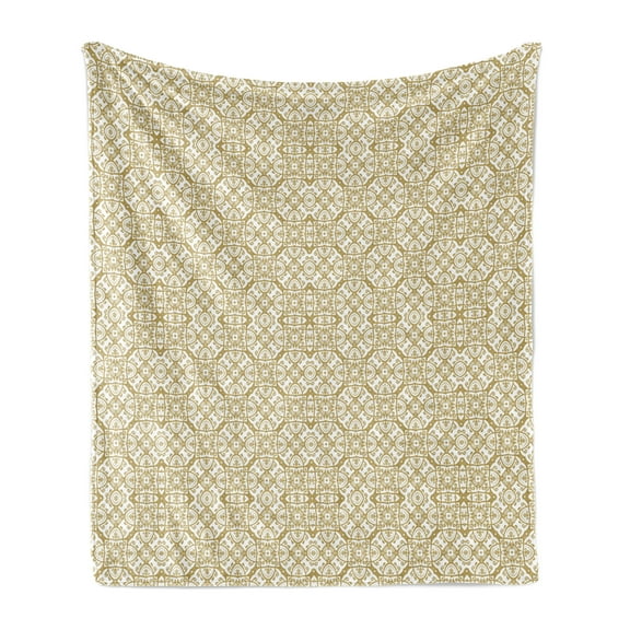 Oriental Soft Flannel Fleece Throw Blanket, Neoclassical Pattern Baroque Influenced Traditional Classic Ornament, Cozy Plush for Indoor and Outdoor Use, 50" x 70", Ivory and Pale Coffee, by Ambesonne
