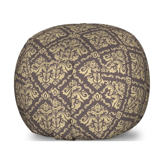Oriental Storage Toy Bag Chair, Classical Pattern with Damask Ornaments Antique Flourish Curly Leaves Pattern, Stuffed Animal Organizer Washable Bag, Small Size, Taupe and Beige, by Ambesonne