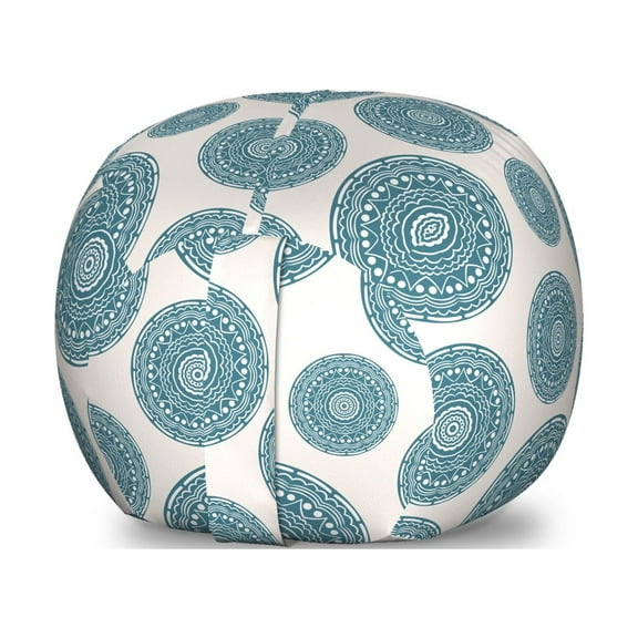 Oriental Storage Toy Bag Chair, Continuous Spirals and Dots Circles Motif on Pastel Tone Backdrop, Stuffed Animal Organizer Washable Bag, Large Size, Pale Eggshell Slate Blue, by Ambesonne