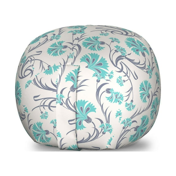 Oriental Storage Toy Bag Chair, Ornamental Ethnic Ottoman Art Style Carnation Bouquets Bohemian, Stuffed Animal Organizer Washable Bag, Small Size, Seafoam Purpleblue and Ivory, by Ambesonne