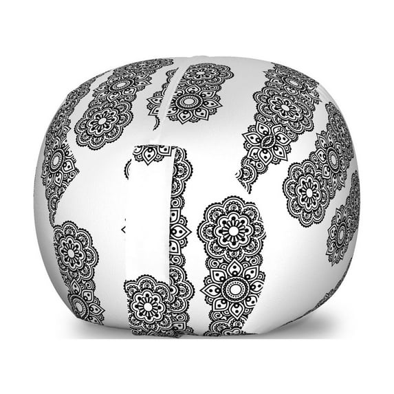 Oriental Storage Toy Bag Chair, Round Mandala Moroccan Ornament Mosaic Tile Print, Stuffed Animal Organizer Washable Bag, Large Size, White Black, by Ambesonne