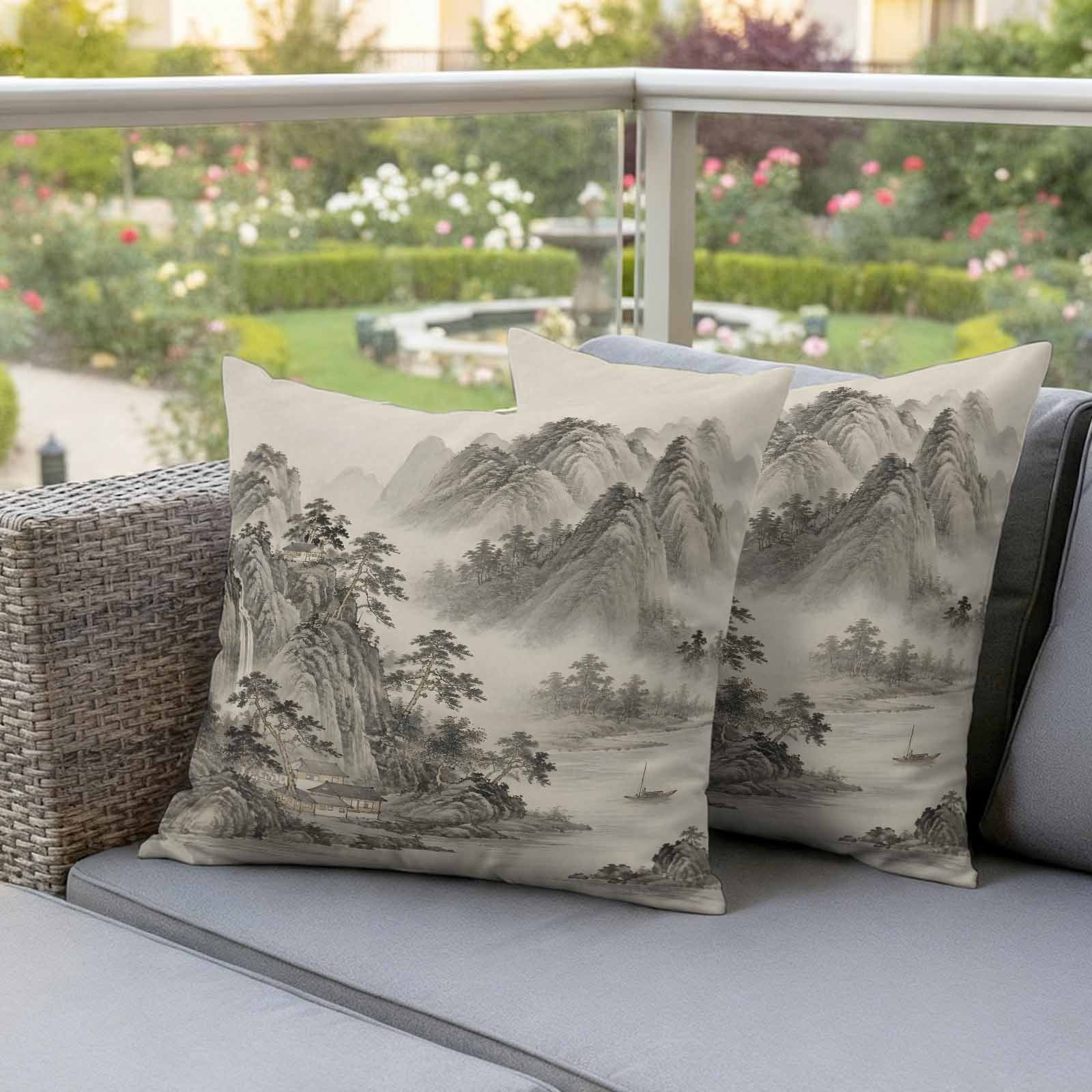 Oriental Style Outdoor Waterproof Throw Pillow Covers 16x16 Set of 2 ...