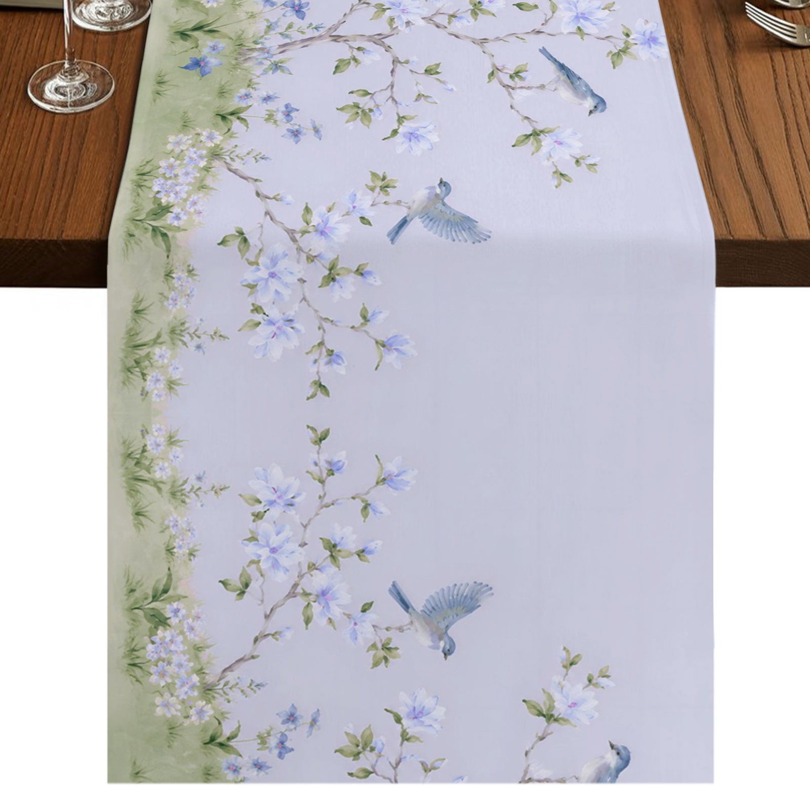 Oriental Style Table Runner 108 Inches Long,Chinese Watercolor Flowers ...