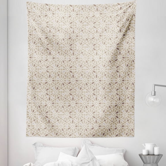 Oriental Tapestry, Classical Oriental Motif Repetition in Neutral Colors, Fabric Wall Hanging Decor for Bedroom Living Room Dorm, 5 Sizes, Pale Sepia Pale Tan, by Ambesonne