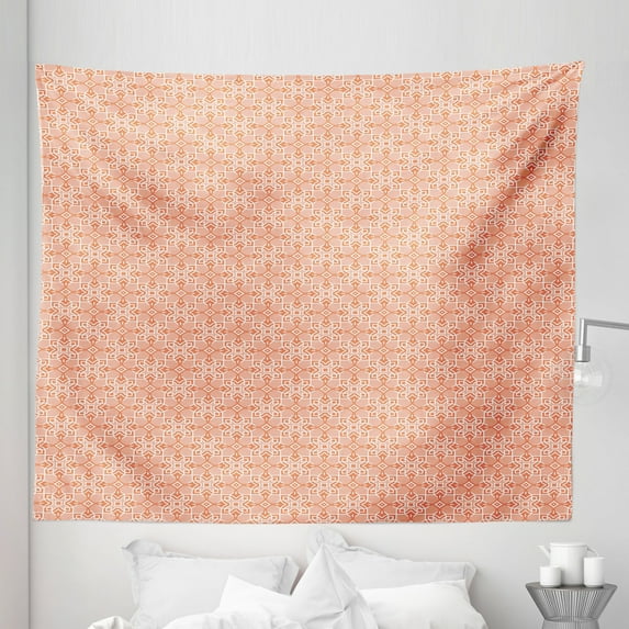 Oriental Tapestry, Traditional Ottoman Style Pattern with Interlaced Knotty Ornaments, Fabric Wall Hanging Decor for Bedroom Living Room Dorm, 5 Sizes, Burnt Sienna Peach White, by Ambesonne