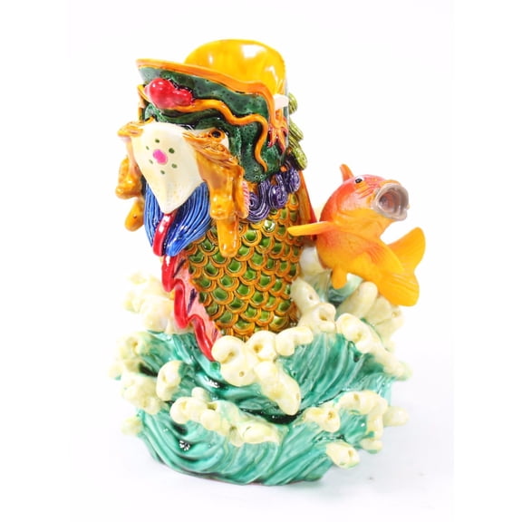 Oriental Theme Pen Holder Colorful Dragon Carp Soar Above Office Feng Shui Decor