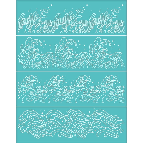Oriental Theme Self-Adhesive Silk Screen Printing Stencil Ocean Wave Pattern Mesh Transfers Silk Screen Reusable Stencil