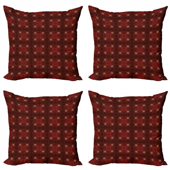 Ambesonne Oriental Throw Pillow Cover 4 Pack, Abstract Classic Medallion, 20", Burgundy and Multicolor