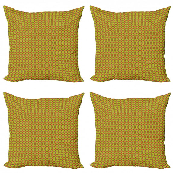 Ambesonne Oriental Throw Pillow Cover 4 Pack, Vibrant Floral Rounds Art, 16", Yellow Green Orange