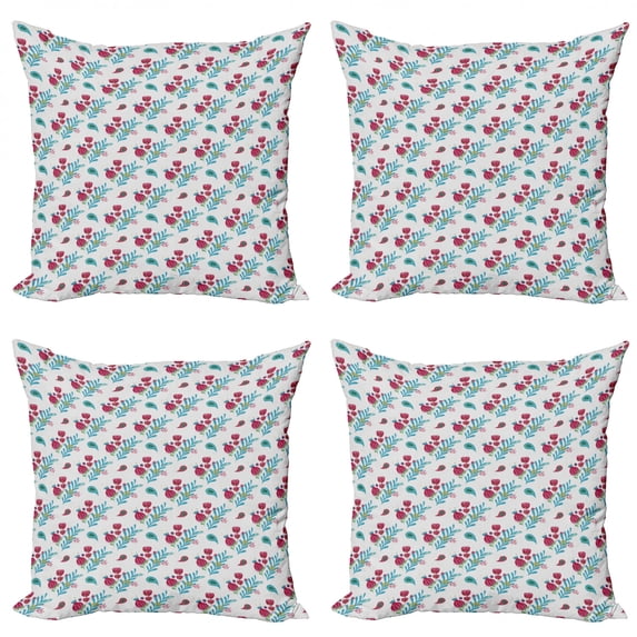 Oriental Throw Pillow Cushion Case Pack of 4, Colorful Flowers and Paisley Inspired Motifs, Modern Accent Double-Sided Print, 4 Sizes, Pale Grey Multicolor, by Ambesonne