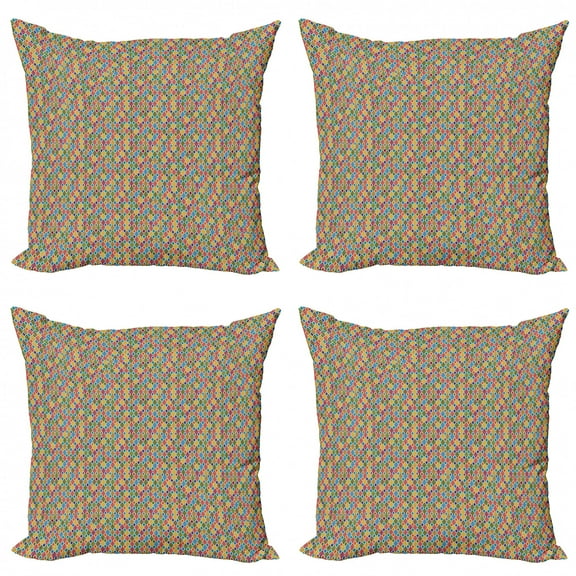 Oriental Throw Pillow Cushion Case Pack of 4, Colorful Inspired Pattern of Classic Moroccan Motif, Modern Accent Double-Sided Print, 4 Sizes, Grey Yellow Multicolor, by Ambesonne