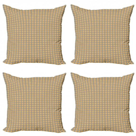 Ambesonne Oriental Throw Pillow Cover 4 Pack, Repeated Floral Ornaments, 18", Pale Orange Blue Grey