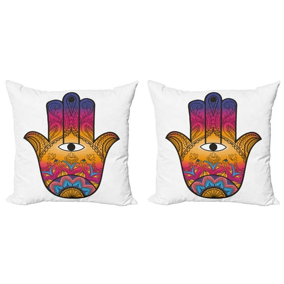 Ambesonne Oriental Throw Pillow Cover 2 Pack, Colorful Lotus, 16", Sky Blue Orange and Pink