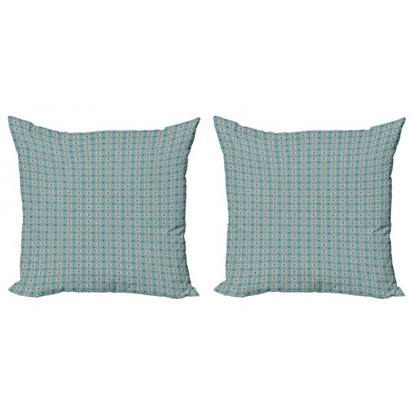 Ambesonne Oriental Throw Pillow Cover 2 Pack, Eastern Flowers Repetition, 18", Sea Blue Dusk