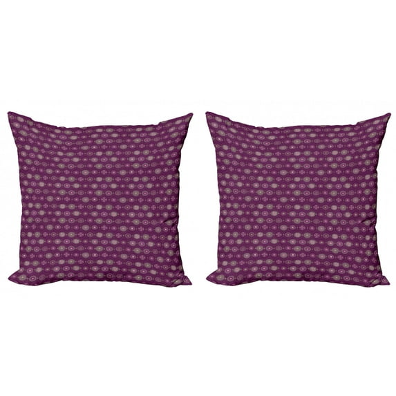 Ambesonne Oriental Throw Pillow Cover 2 Pack, Flourish Ornate, 16", Plum and Multicolor