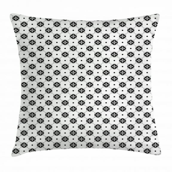 Oriental Throw Pillow Cushion Cover, Traditional Moroccan Pattern on Dotted Background Vintage Eastern Design, Decorative Square Accent Pillow Case, 16 X 16 Inches, Grey Black and White, by Ambesonne