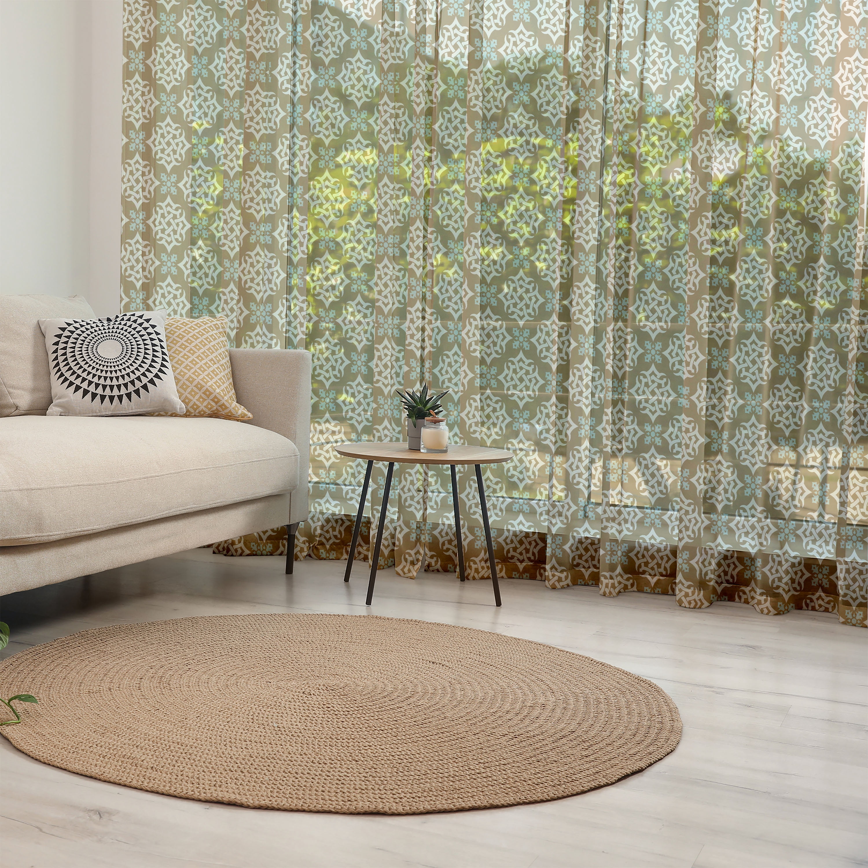 Oriental Tulle Curtains with Rod Pocket, Middle Eastern Motifs with