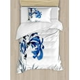 thumbnail image 1 of Oriental Twin Size Duvet Cover Set, Watercolors Eastern Floral Motif Brushstroke Effect Hand Drawn Work of Art Image, Decorative 2 Piece Bedding Set with 1 Pillow Sham, Blue Grey, by Ambesonne, 1 of 3