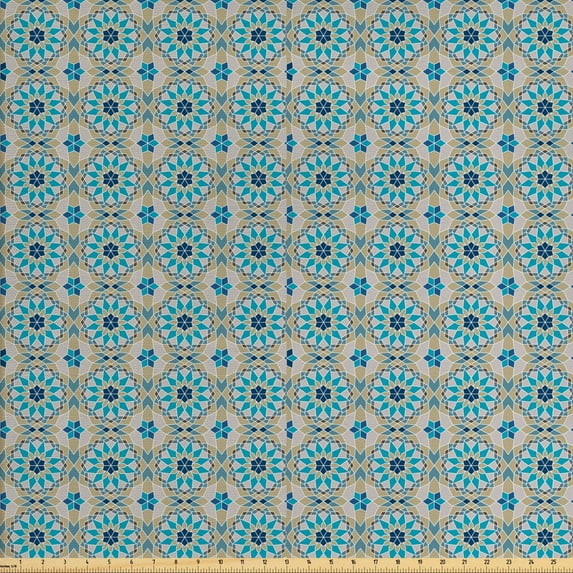 Ambesonne Oriental Fabric by the Yard Upholstery, Eastern Flowers Repetition, 3 Yards, Sea Blue Dusk