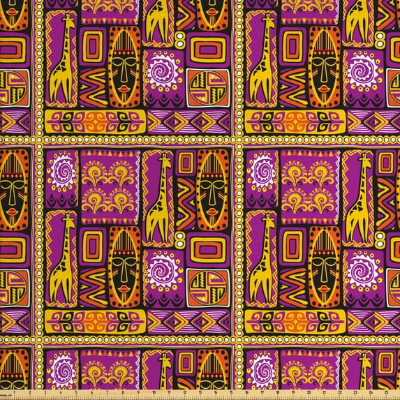 Ambesonne Oriental Fabric by the Yard Upholstery, Giraffe, 5 Yards, Multicolor