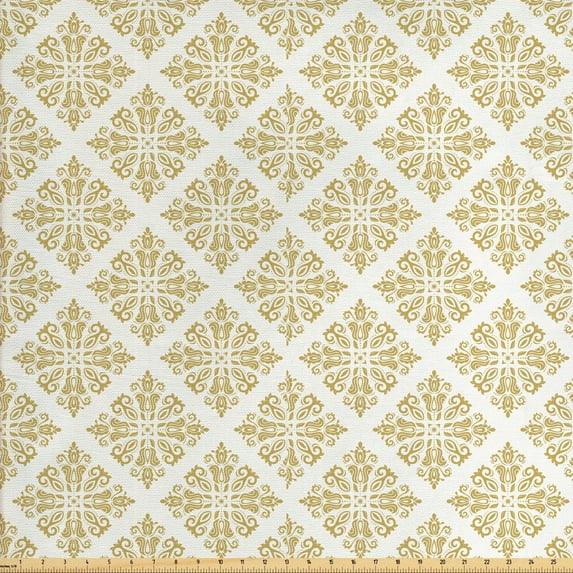 Ambesonne Oriental Fabric by the Yard Upholstery, Motifs, 10 Yards, Dark Mustard White