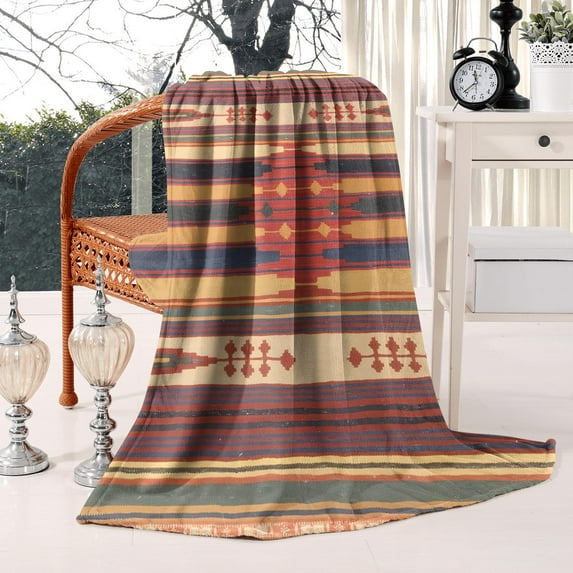 Oriental Vintage Boho Sherpa Blanket - 50x60 Vintage Bohemian Throw, Ffluffy Blanket for Couch, Kids, Women