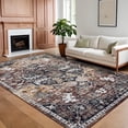 thumbnail image 1 of Oriental Washable Rugs 8x10 Non-Slip Soft Bedroom Rug, Low Pile Stain Resistant Floor Carpet for Living Room, Vintage Distressed Accent Rug, Medallion Floral Printed Rug, Brown+Red, 1 of 9
