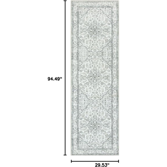 Oriental Washable Runner Rug,2.5x8 Long Bedroom Rug Runner Non-Slip,Runner Rug for Entryway Indoor,Traditional Laundry Room Rug Runner Low-Pile for Kitchen Hallway,(8ft,Light Gray)