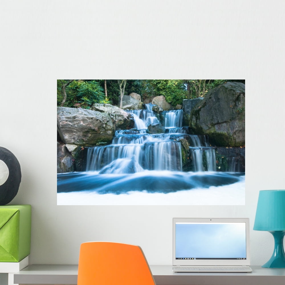 Oriental Waterfall Landscape Wall Mural by Wallmonkeys Peel and Stick ...
