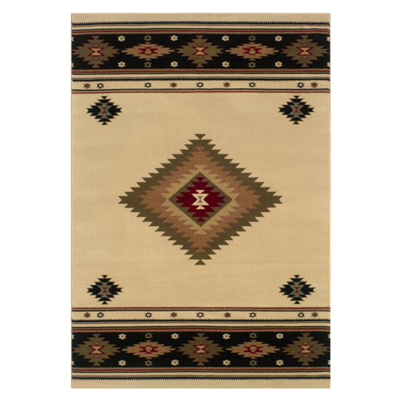 Oriental Weavers Hudson Area Rug - 087I1 - 7'8" x 10'10" - in Beige/ Green - Southwestern Lodge Style, Stain Resistant, Family and Pet Friendly , Dining, Living Room Rug