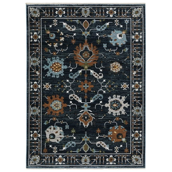 Oriental Weavers Keira Area Rug - KEI08 - 9'10" x 12'10" - in Navy/ Rust - Vintage Inspired, Stain Resistant, Family and Pet Friendly , Family, Dining, Living Room Rug