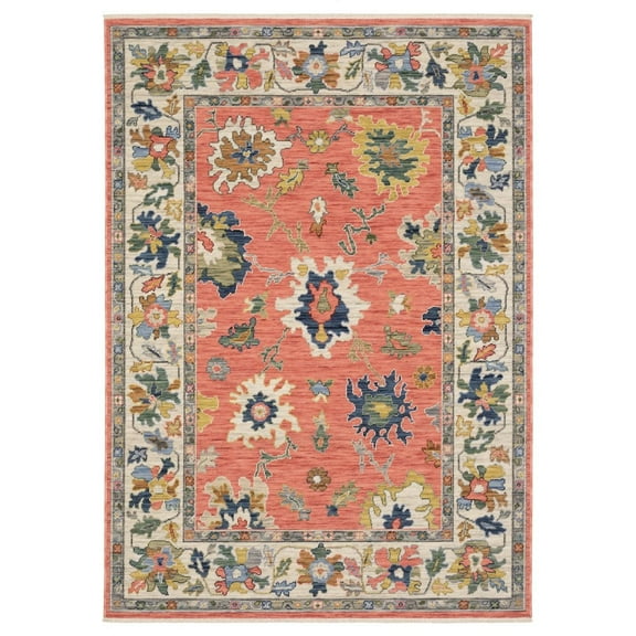 Oriental Weavers Lucca Wool Blend Area Rug - 2889B - 3'3" x 5' - in Salmon Pink/ Multi - Vintage Inspired, Wool Blend, Entrway, Bedroom Rug