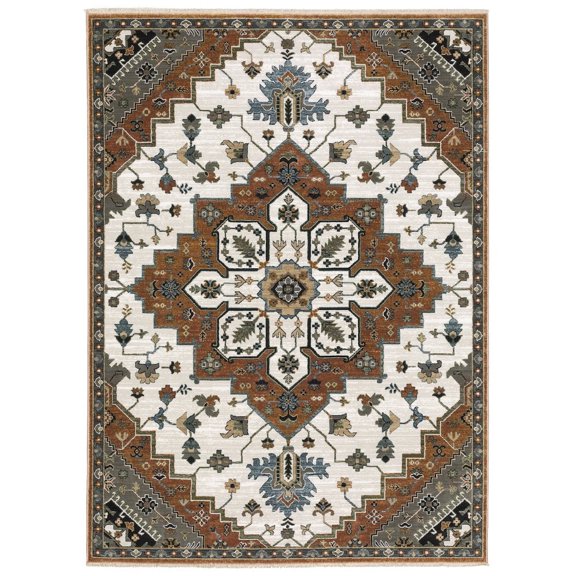 Oriental Weavers Keira Area Rug - KEI03 - 6'7" x 9'6" - in Rust/ Ivory - Vintage Inspired, Stain Resistant, Family and Pet Friendly , Dining, Living Room Rug