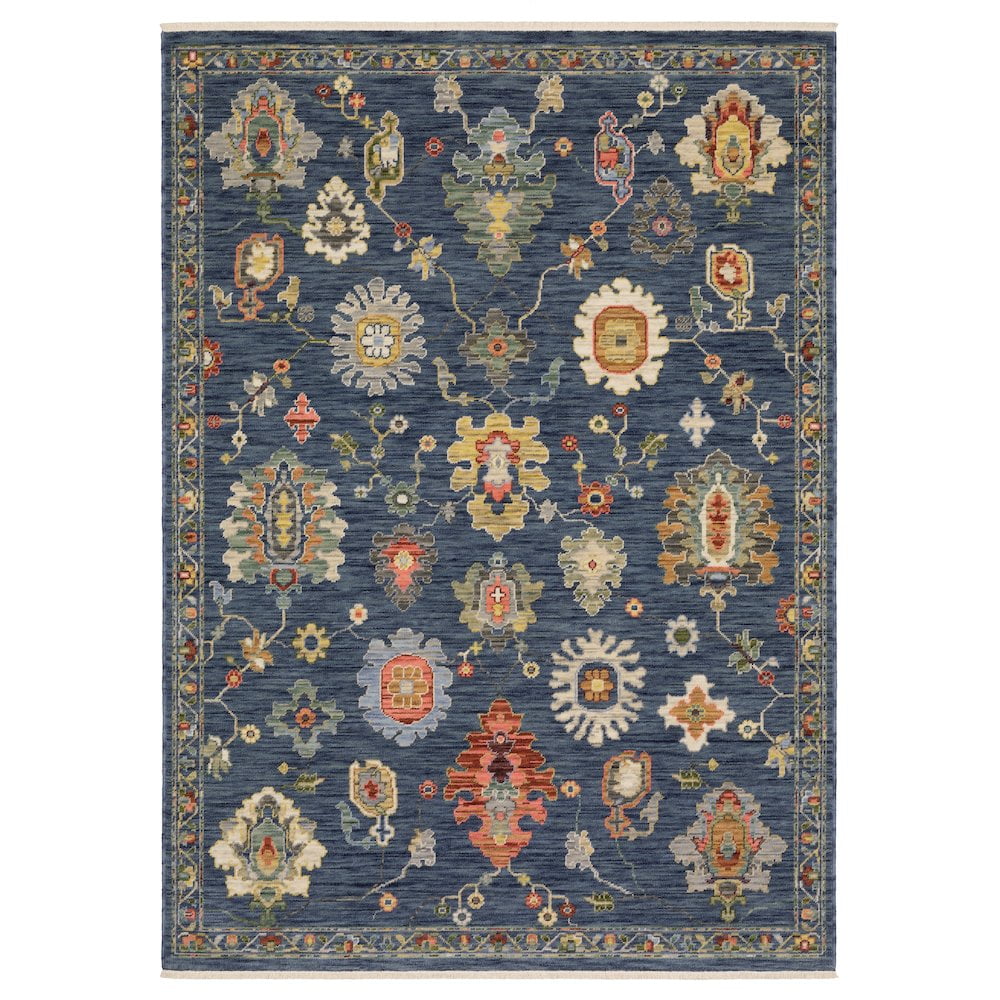 Lucca Blue Oriental Wool and Nylon 6'7" x 9'6" Rug