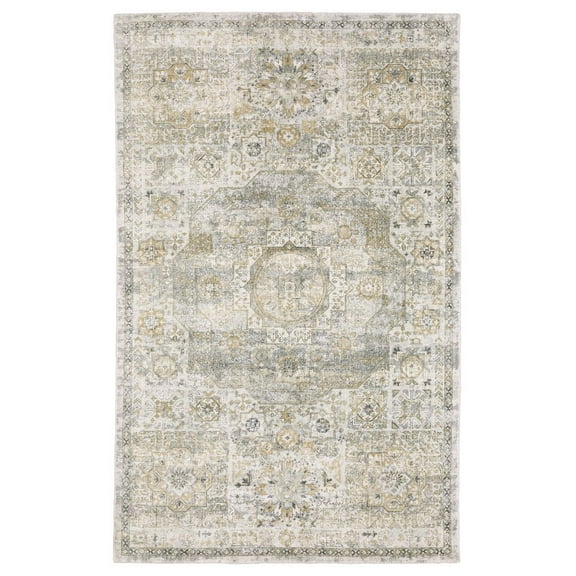 Oriental Weavers Windham Hand-made Wool Blend Area Rug - WIN05 - 6' x 9' - in Grey/ Gold - Vintage Inspired, Hand-Made Wool Blend Rugs, Dining, Living Room Rug