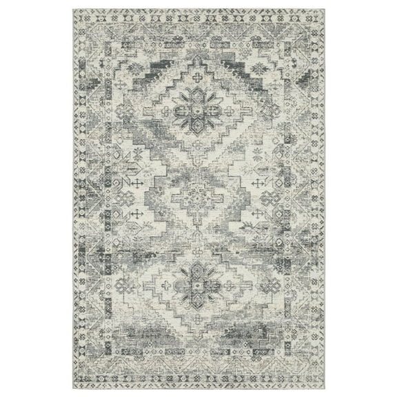 Oriental Weavers Naples Indoor/Outdoor Rug - 1346Z - 7'10" x 10' - in Gray/ Ivory - Vintage Inspired, Water, Stain and Fade Resistant, Hose Clean, Patio, Outdoor Living Area Rug