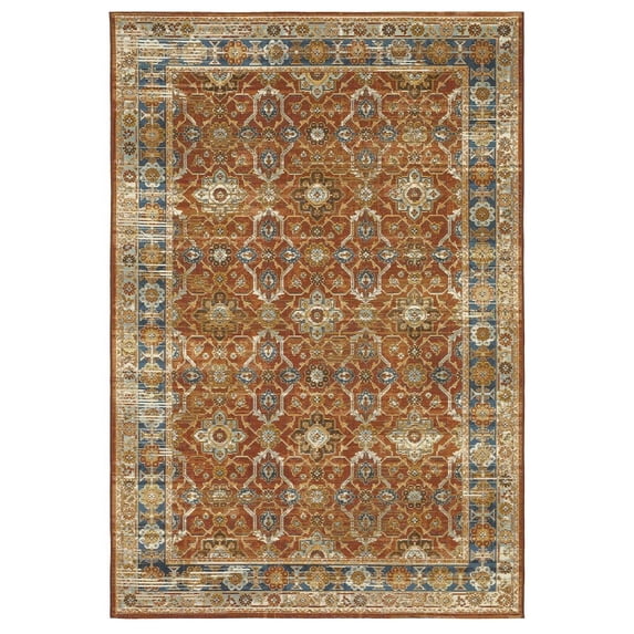 Oriental Weavers Naples Indoor/Outdoor Rug - 1204X - 7'10" x 10' - in Rust/ Blue - Vintage Inspired, Water, Stain and Fade Resistant, Hose Clean, Patio, Outdoor Living Area Rug